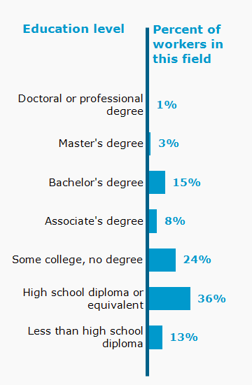 Chart. Percent of workers in this field by education level attained