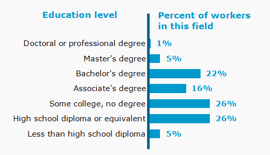 Chart. Percent of workers in this field by education level attained